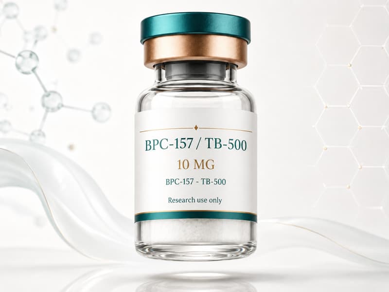 Fiole de BPC-157 + TB-500 pour fiche éducative Guide des Peptides