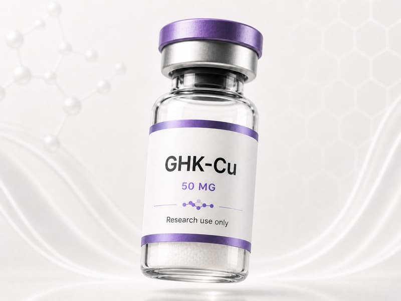 Fiole de GHK-Cu pour fiche éducative Guide des Peptides
