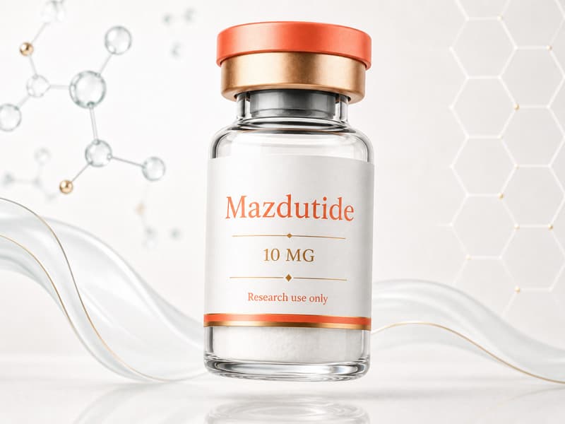 Fiole de Mazdutide pour fiche éducative Guide des Peptides