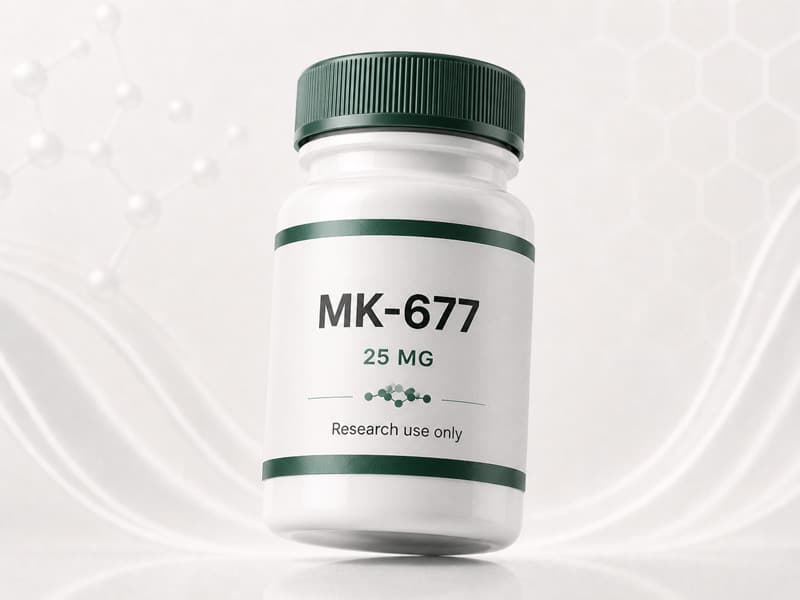 Fiole de MK-677 pour fiche éducative Guide des Peptides