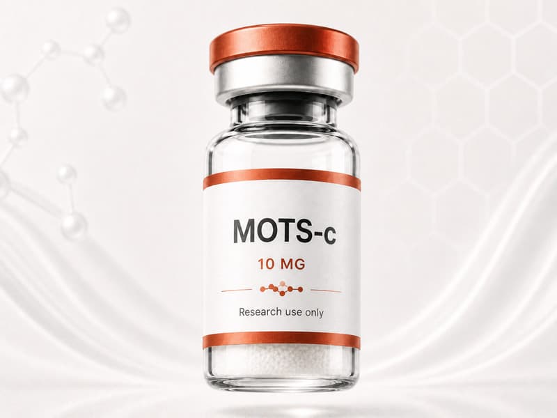 Fiole de MOTS-c pour fiche éducative Guide des Peptides