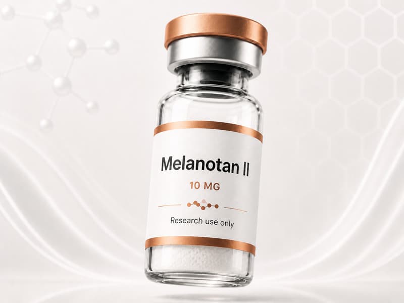 Fiole de Melanotan II pour fiche éducative Guide des Peptides