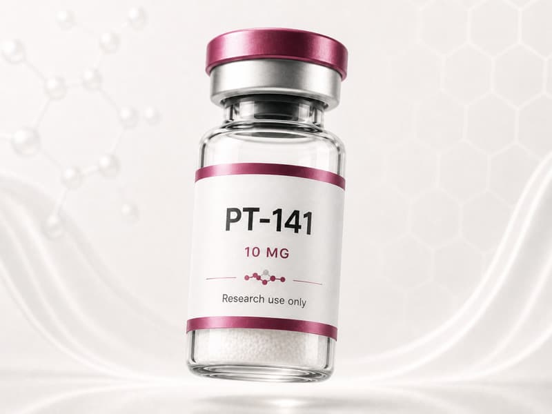 Fiole de PT-141 pour fiche éducative Guide des Peptides