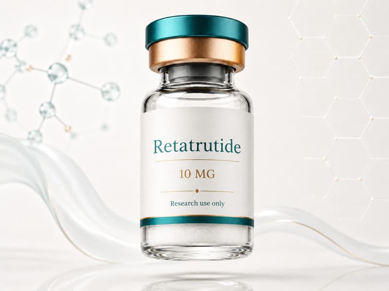 Fiole de Retatrutide pour fiche éducative Guide des Peptides
