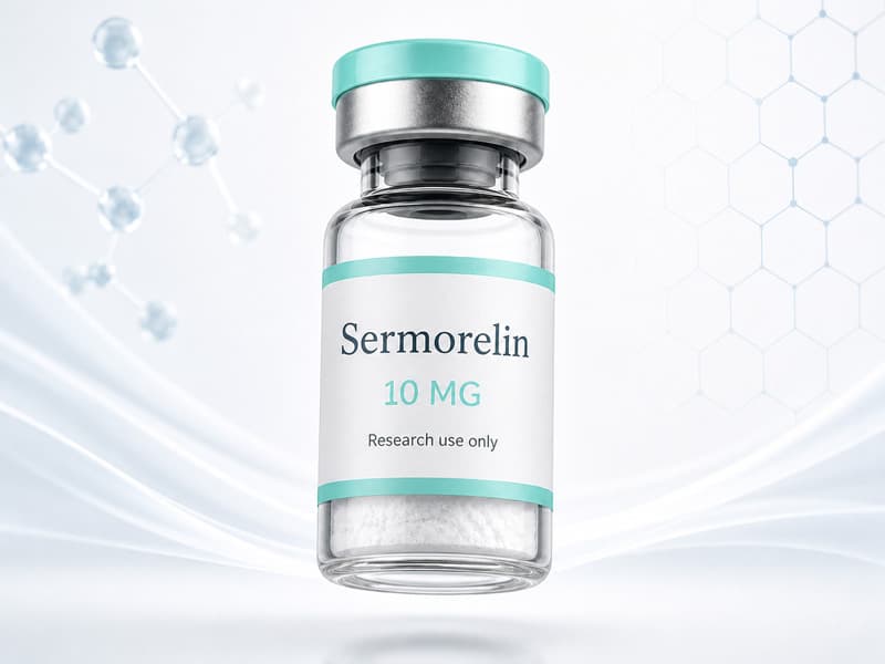 Fiole de Sermorelin pour fiche éducative Guide des Peptides