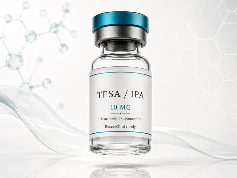 Fiole de Tesamorelin + Ipamorelin pour fiche éducative Guide des Peptides